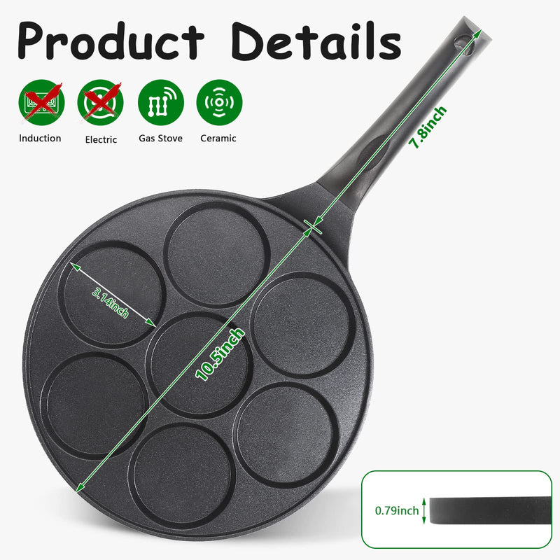 Nonstick Pancake Pan Pancake Griddle With 7-mold Design Mini Pancake Maker With PFOA Free Coating-Black 7-Not for Induction Black