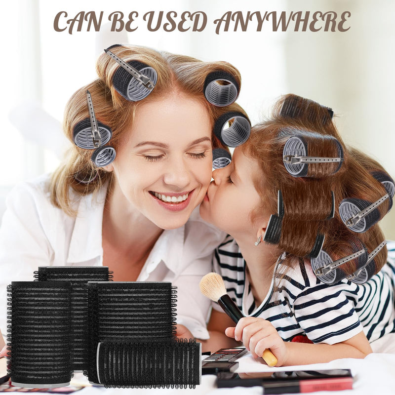 WD&CD 45Pcs Hair Rollers Curlers with 24Pcs Self Grip Hair Rollers 18 Pcs Clips Storage Bag for Long, Medium, Short Hairs Volume, Black