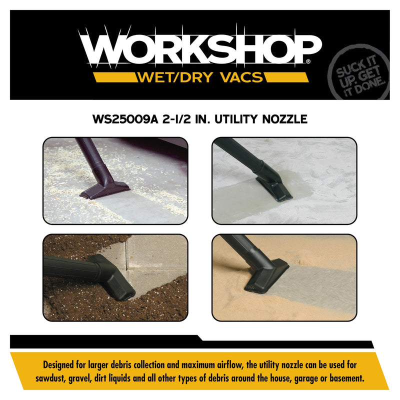 WORKSHOP Wet/Dry Vacs Shop Vacuum Accessories WS25009A Utility Nozzle Attachment for Wet Dry Vacuum Cleaners, Fits 2-1/2-inch Extension Wands and Hoses 2-1/2"