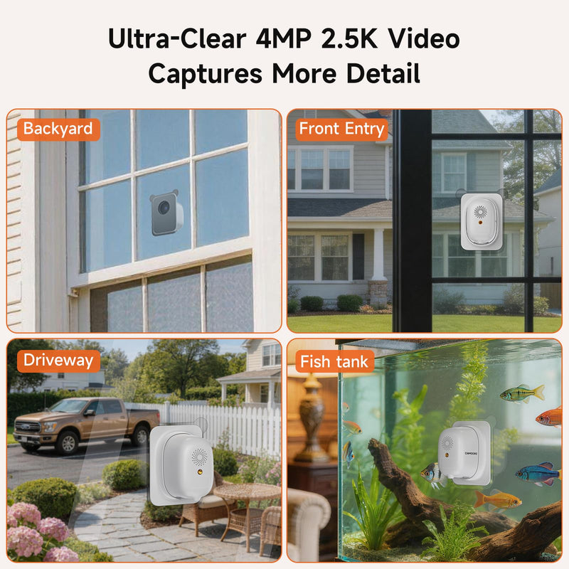 4MP 2.5K Wireless Window Camera, Rechargeable Indoor HD Home Security Camera, 2.4GHz WiFi, Full Color Night Vision, AI Motion Detection, Anti-Glare, No Wiring, Static Cling Mount No Residue 1 Camera