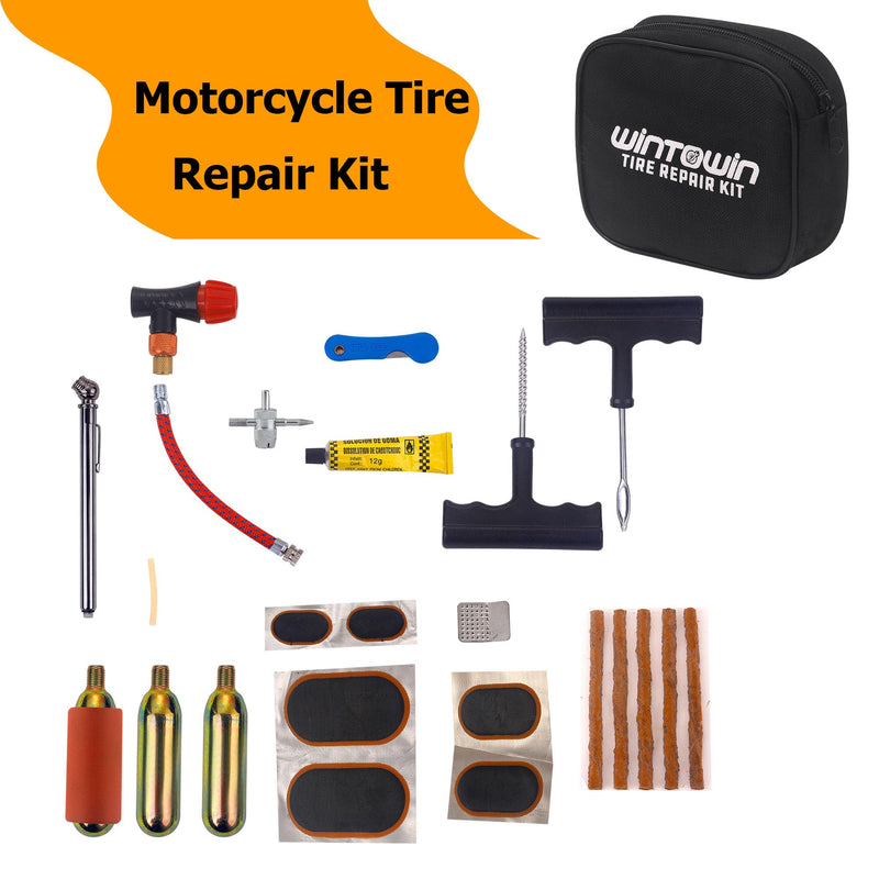 CO2 Tyre Tire Inflator Tire Repair Kit Motorcycle Tire/Tube Flat Repair Kit for Tube and Tubeless Tires Repair,Emergency Tool Kit for ATV Bike