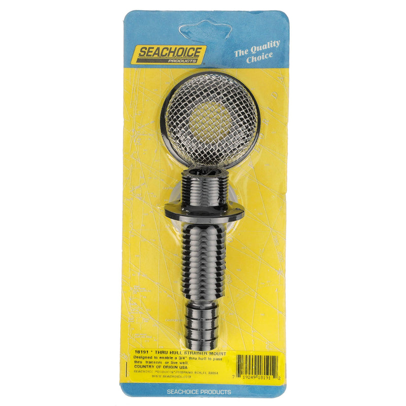 Seachoice Thru-Hull Strainer Mount with Aerator Screen, Fits 3/4 in. Hose, One Size, Black