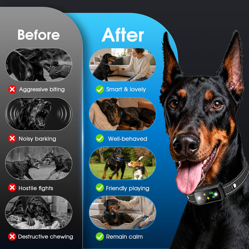 Military Dog Shock Collar 2 Dogs, 4200ft Dog Training Collar with Remote, IPX7 Waterproof Electric Dog Collar with 3 Training Modes, LED Lights & Security Lock, Rechargeable eCollar for 5-120lbs Dogs Black