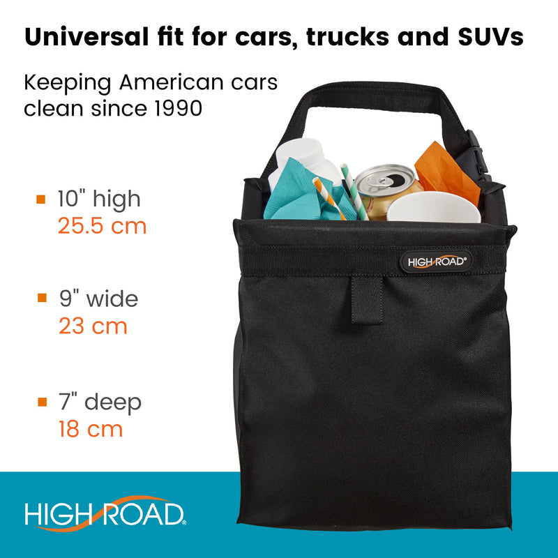 High Road TrashStash Hanging Car Garbage Bag with Push-Close Lid and Waterproof Bin for Car, SUV and Truck Seat Backs - Holds 3 Gallons of Car Trash (Black) Black 3 Gallon