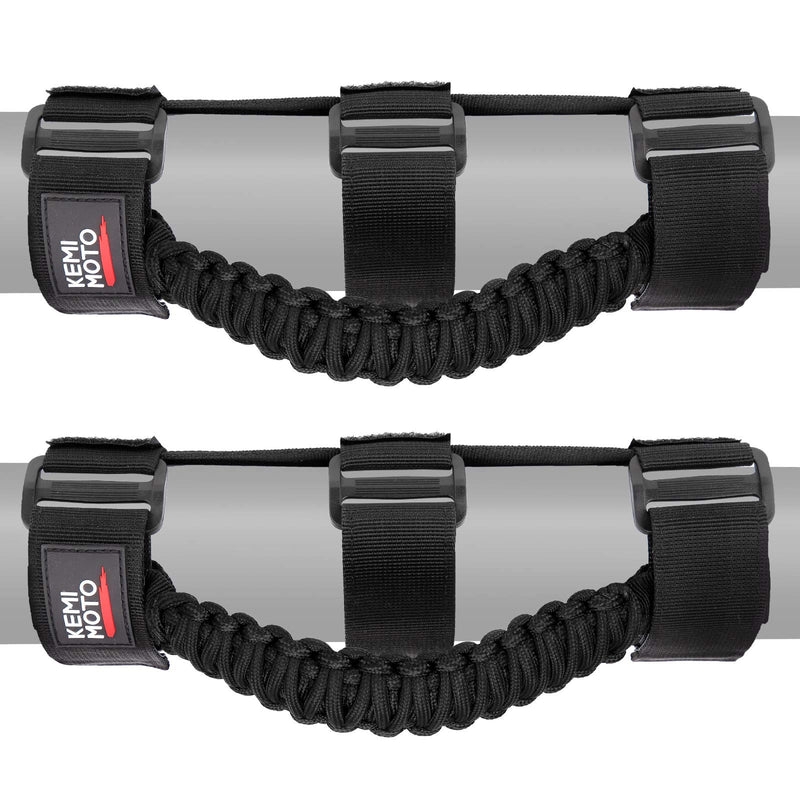 KEMIMOTO Roll Bar Grab Handles for UTV, ATV & SXS - Black Breathable Paracord Enhanced Hand Grips, 2Pack, Fits 1.5" to 2" Roll Bars, Compatible with Polaris RZR, Can-Am X3, Honda Talon, Kawasaki Teryx