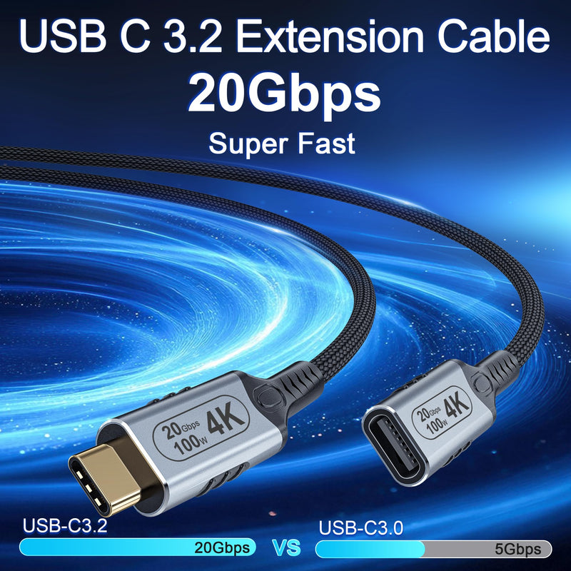 USB c Braided Data Extension Cable 20ft/6M, USB c Extension Cable 20 gbps Data Transfer/100W Fast Charging/Video Output at 4K@60Hz for Monitor,USB Male to usbc-c Female Cable 20 ft