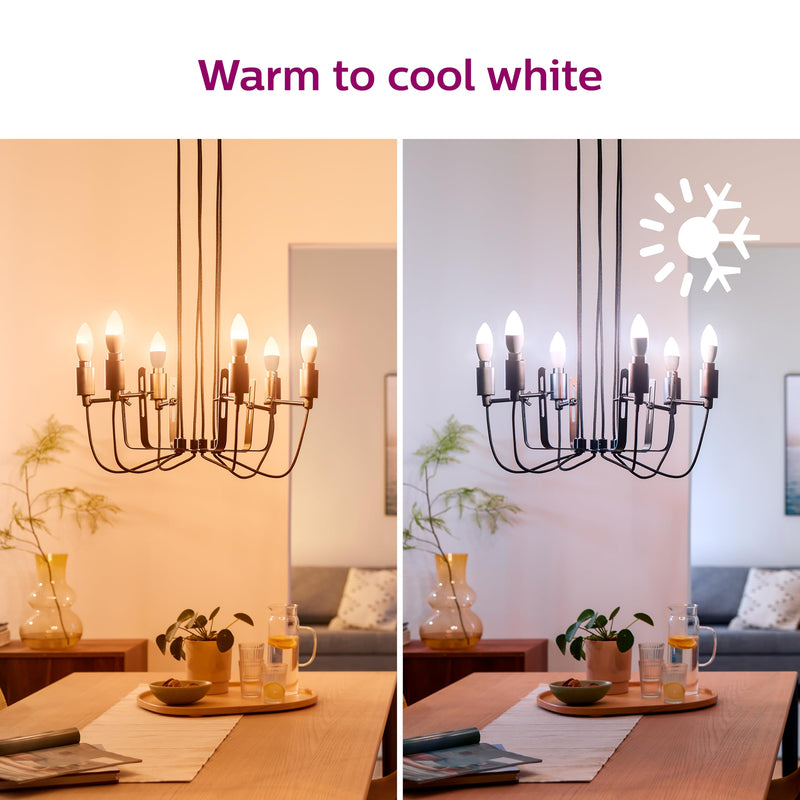 Philips Smart 40W B12 Color LED Smart Candle-Shaped Bulb 4-Pack- E12- Indoor - Connects to Your Existing Wi-Fi - Control with Voice or App + Activate with Motion - Matter Compatible