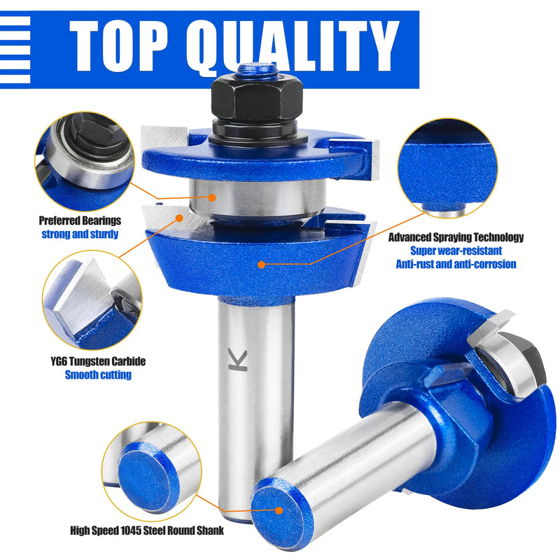 2Pcs Shaker Style Rail and Stile Router Bits Set 1/2 Inch Shank,Professional Carbide Shaker Door Raised Panel Router Bit Set for Cabinet Doors Shaker - Up to 7/8" Stock