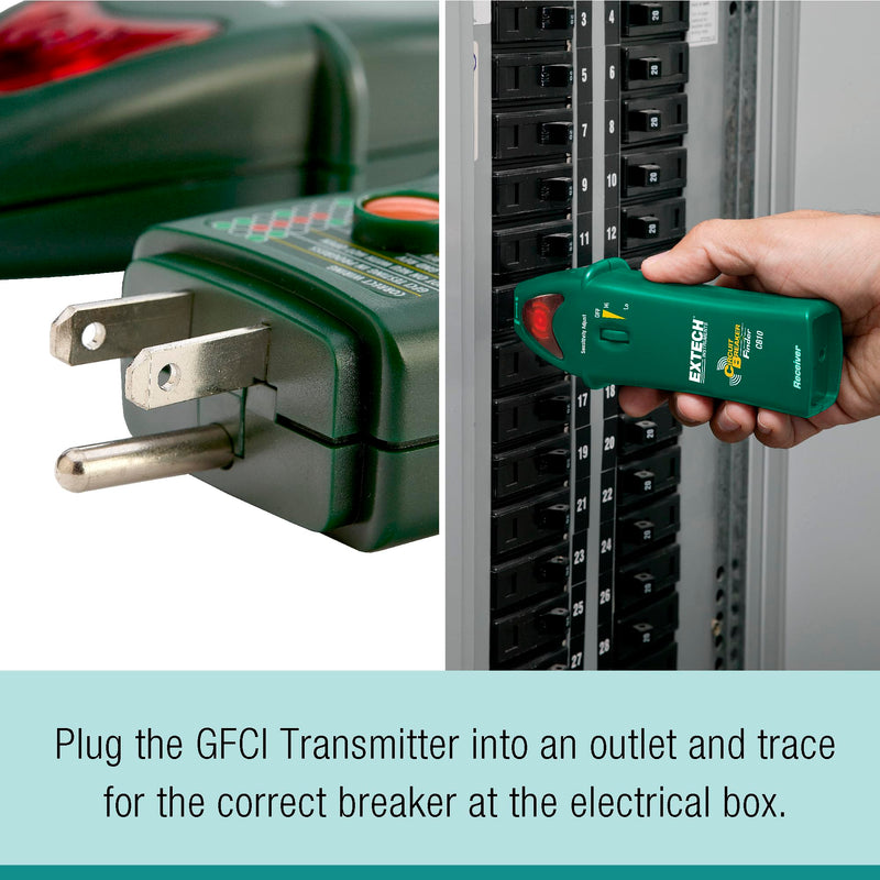 Extech CB10 AC Circuit Breaker Finder and Receptacle Tester - Professional Grade GFCI Outlet Tester for Home & Industrial Use - Pinpoint Breakers and Fuses - Includes 9V Battery and LED Indicators