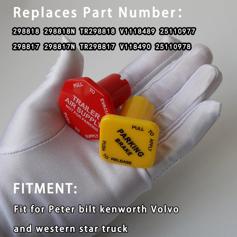 Parking Brake & Trailer Air Supply Mv-3 Knob Yellow & Red Fit for Peterbilt Kenworth Volvo Western Star Truck Air Brake Knobs for Semi Trucks 298818 298818N 298817 298817N