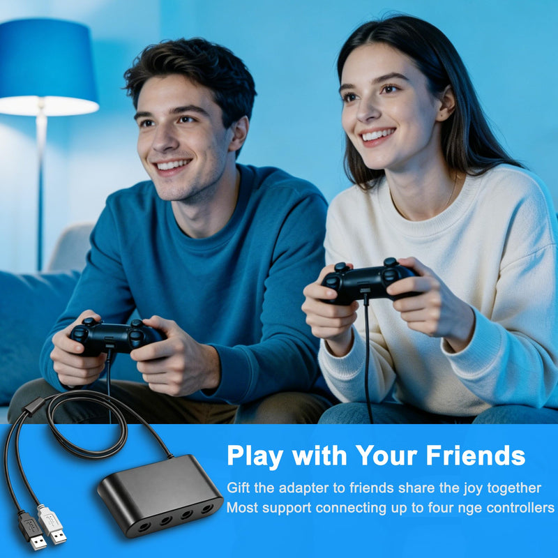 Gamecube Controller Adapter for Wii U, PC Windows, Nintendo Switch/OLED/Switch 2 Gamecube Converter, Support 4 Gamecube Controller to Play Supper Smash Bros with 3.3ft Long Cable