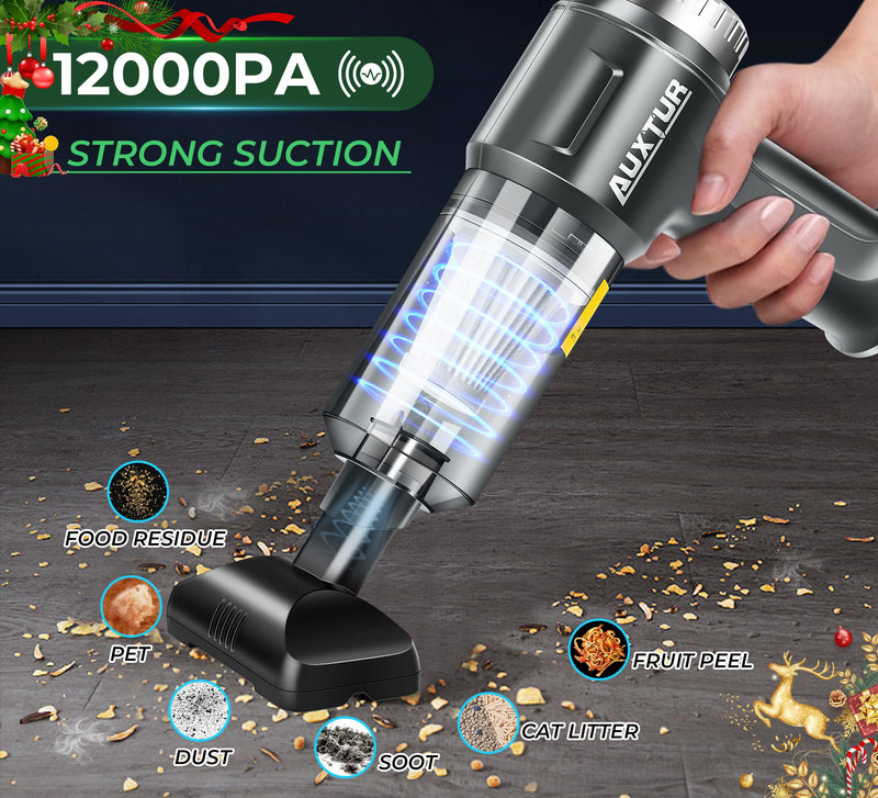 Handheld Vacuum Cordless-3 in 1 Car Vacuum Cleaner High Power-Brushless Motor 12000PA,Super Suction Power Vacuums-Cable-Small, Portable and Rechargeable Cleaner for Car Black Gray
