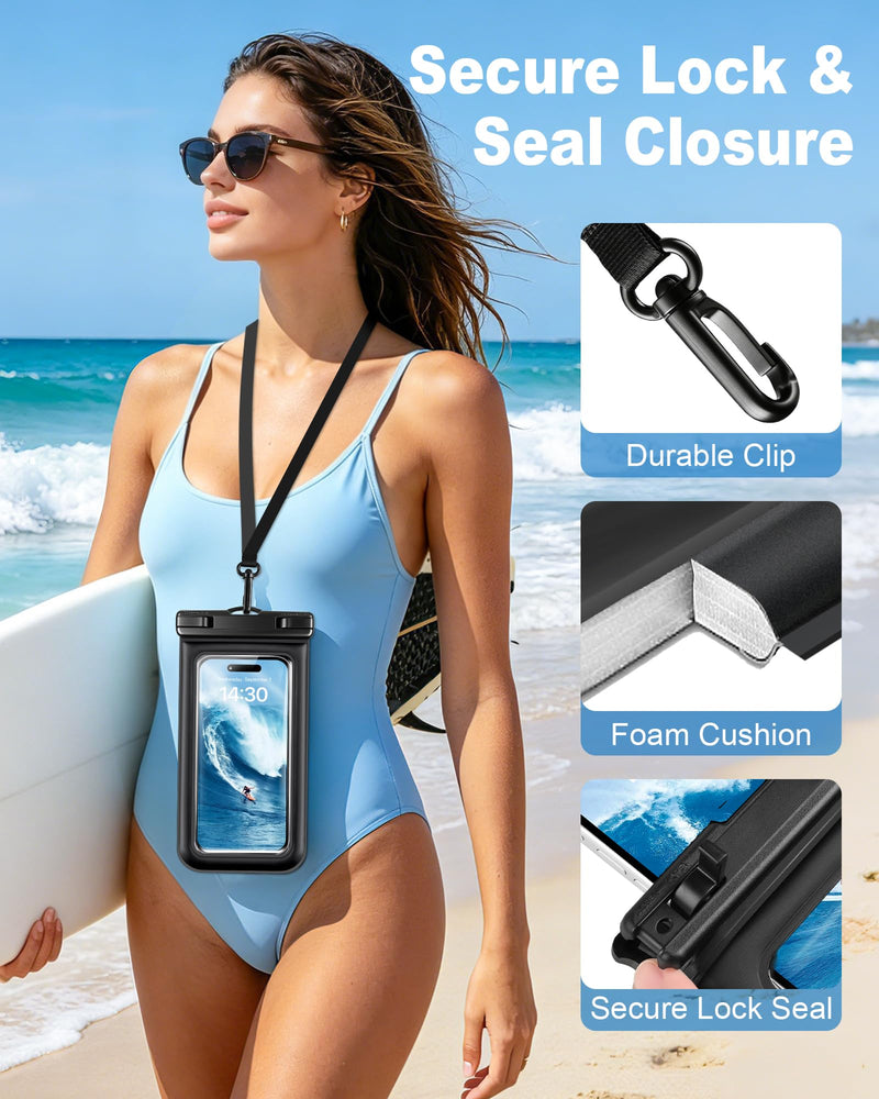 PEDVSTY Floating Waterproof Phone Pouch 2 Pack - Up to 7.0", Black | Touchscreen, IP68 Waterproof Phone Case w/Lanyard, Dry Bags for iPhone Sumsang Google, Beach Kayak Cruise Travel Essentials Regular (Up to 7.0")