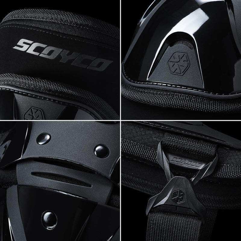 Scoyco 1 Pair Motorcycle Knee Shin Guard Pads Black 3 Sections Adjustable Knee Cap Pads Protector Armor for Motocross Racing Long Leg Sleeve Gear Crashproof