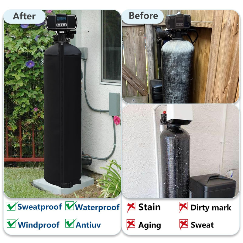 8x44 Inch Water Softener Tank Jacket - Insulated 3.5mm Neoprene Slip Sleeve to Prevent Sweating, Heavy-Duty Outdoor Water Softener Cover,Black Black 8''D x 44''H