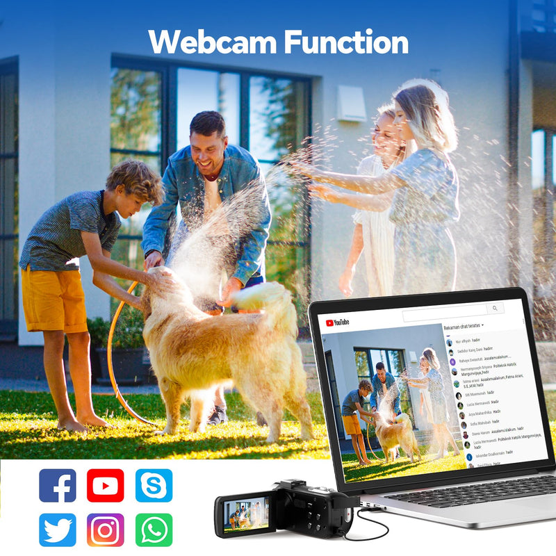 Camcorder Video Camera 4K, 42MP Digital Camera for Vlogging, 3" 270° Rotating Screen 18X Digital Zoom Video Recorder for YouTube Beginners with Remote Control, 2 Batteries, 32GB SD Card black