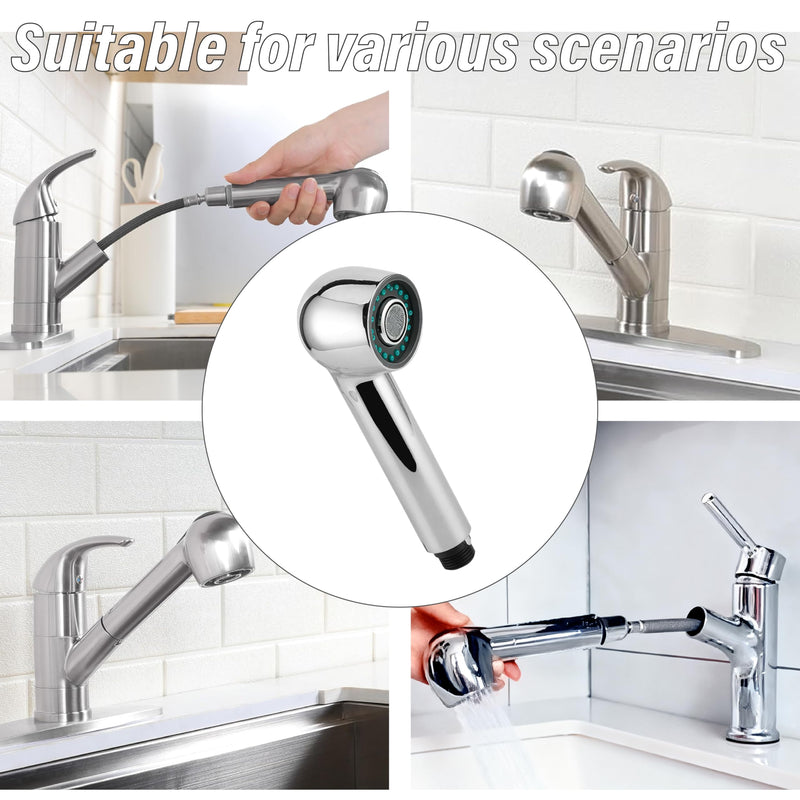 Kitchen Faucet Head Replacement,2-Function Pull Out Sink Sprayer,Suitable for G1/2" or 13/16" Thread Connectors Pull Down Faucets,Chrome
