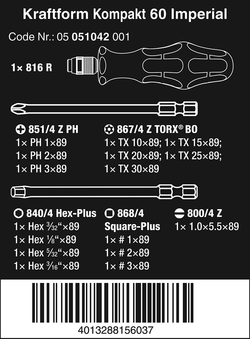 WERA 05051042001 Kraftform Kompakt 60, Imperial, 17 Pieces