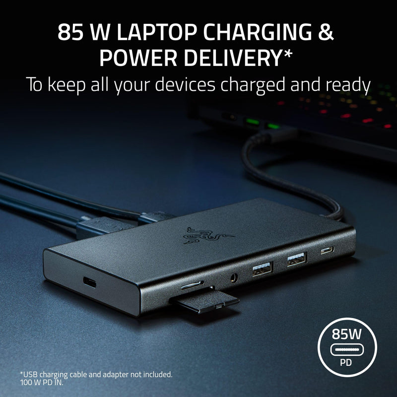 Razer USB C Dock 11-Port Travel Charging Station for Windows MacBook Laptop iPad Surface Chromebook: Type C, HDMI, Ethernet, MicroSD - 4K 60 Hz Display - 85 W Tablets + Mobile Fast Charge - Mercury