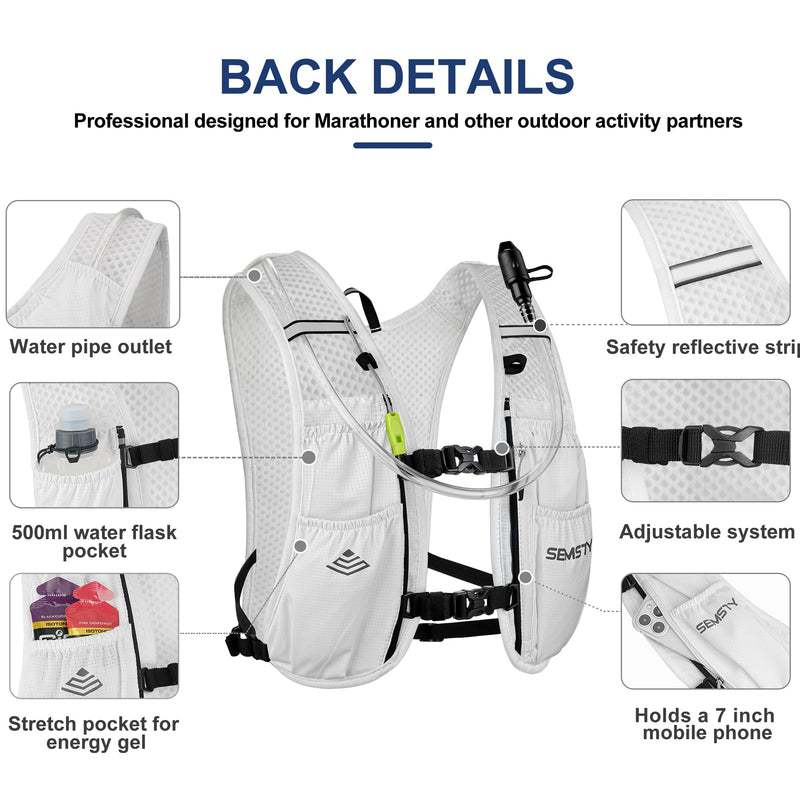 Running Hydration Vest 5L,Running Vest Pack with 1.5L Water Bladder,Lightweight Water Backpack for Hiking Running Cycling White