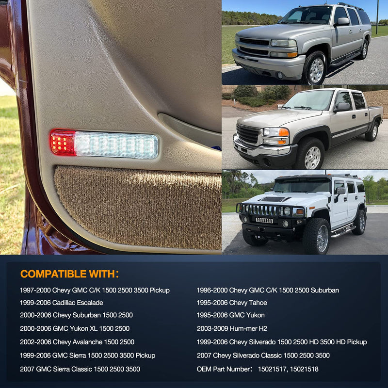 Nilight 2PCS LED Interior Door Panel Light Courtesy Warning Lights White Red for Chevy GMC Silverado Sierra 1500 2500 3500 HD Suburban Cadillac Escalade Hummer H2 for Chevy GMC 1995-2007 Red/White