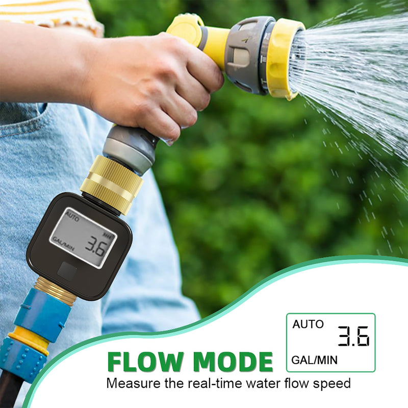 Water Flow Meter with Brass Metal Thread, Measures Gallons/Liters & Flow Rate – Ideal for RV Water Tank Filling, Garden Hose Watering, Lawn Sprinklers & Nozzle Sprayers