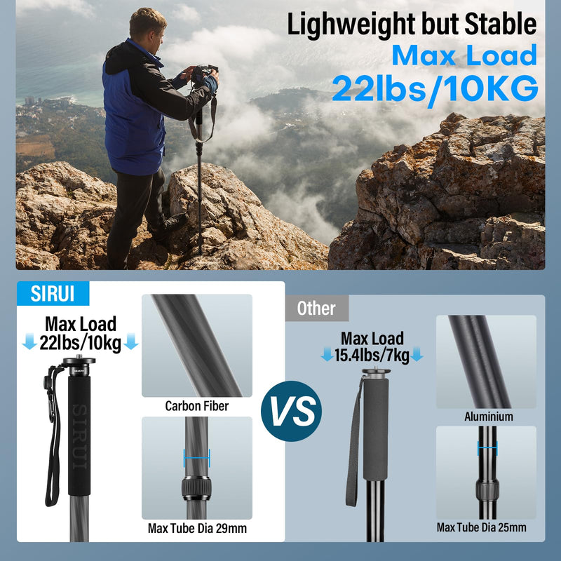 SIRUI Carbon Fiber Monopod for cameras, 65" Compact Lightweight Travel Monopod, 6 Sections, Load up 15kg, included Phone Holder (AM-MDP01) AM-MDP01