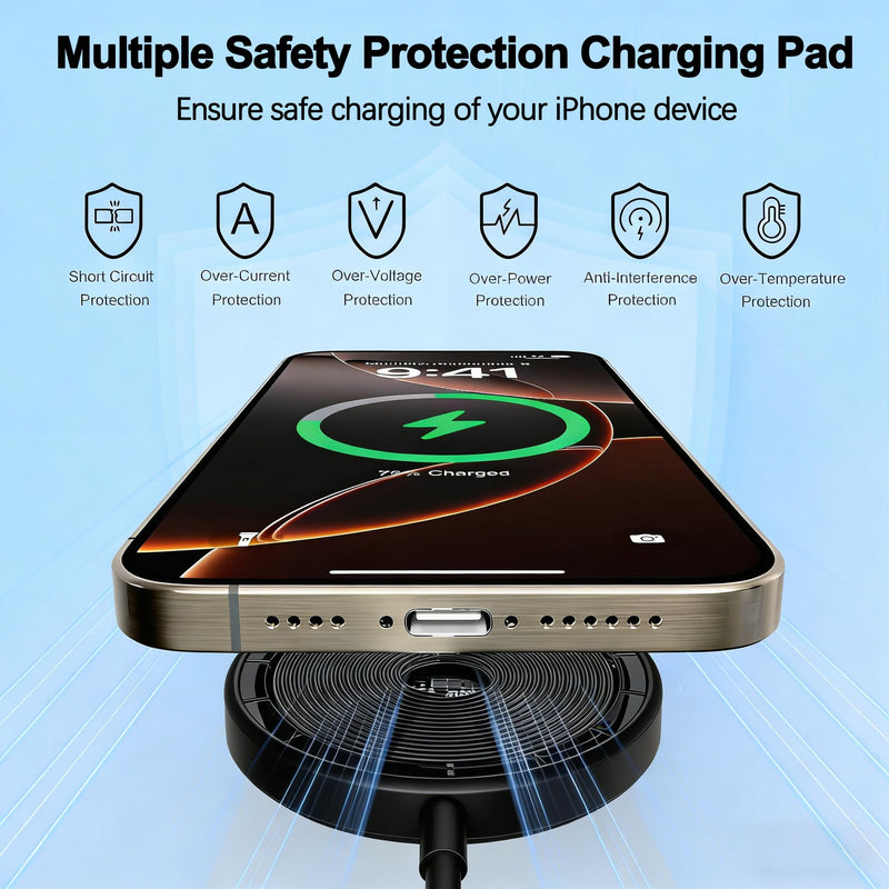 [Apple MFi Certified] iPhone Magnetic Wireless Charger 15W 6FT Mag-Safe Charging Pad with USB C Fast Wall Charger Block for iPhone 17 Pro Max/Air/16 Pro/16 Plus/15/14/13/12/AirPods Pro 3/2(Black)