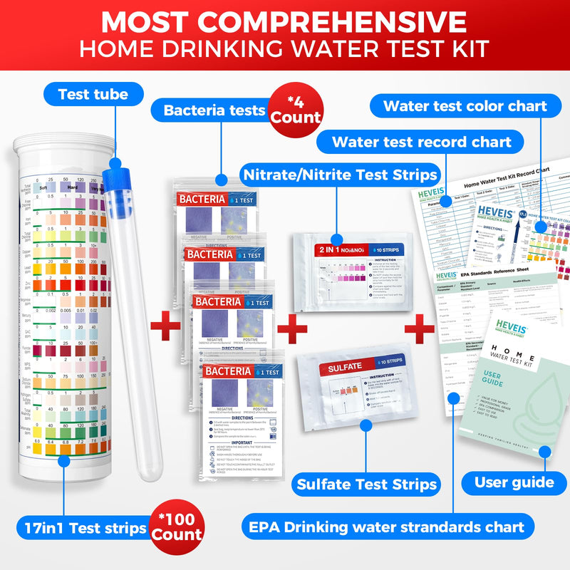 21-in-1 Home Drinking Water Testing Kit - 120 Strips + 4 Bacteria Tests - Tap and Well Water Test Kit, Easy to Test and Read for Hardness, Lead, Iron, Fluoride, pH, Copper, Bacteria and More Blue