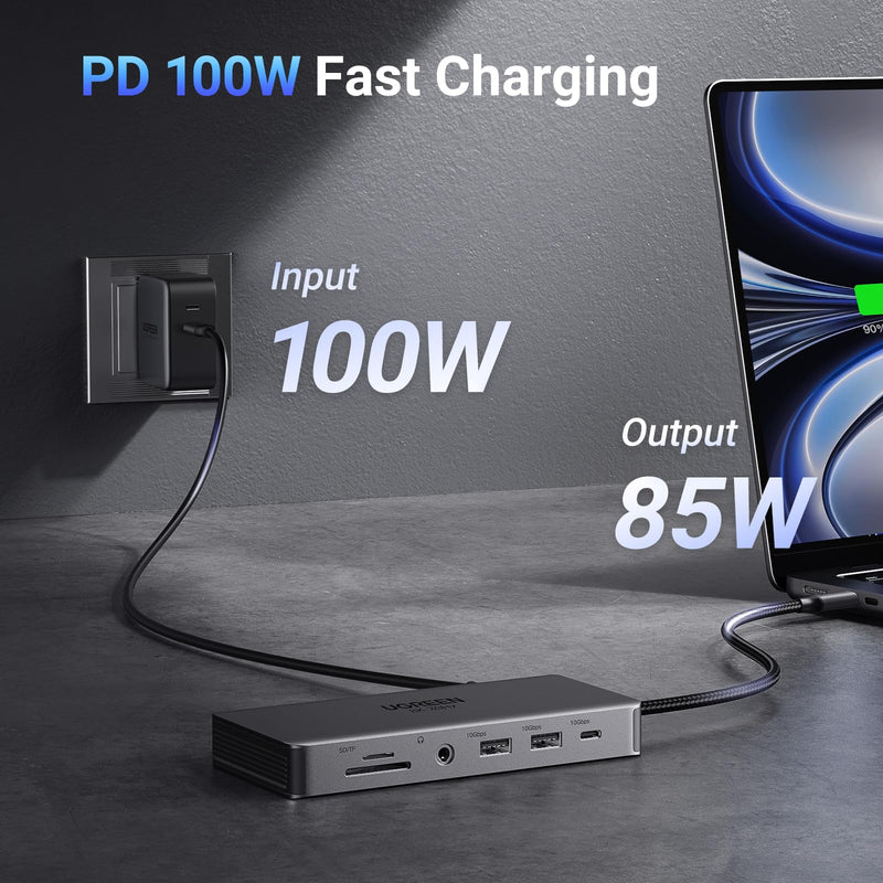 UGREEN Revodok Pro 211 Laptop Docking Station 11 in 1 USB C Dock Dual HDMI 4K@60Hz Single 8K@30Hz 10Gbps Data Port 100W PD Gigabit Ethernet, SD/TF Card Reader Compatible for Thinkpad, Zenbook and more