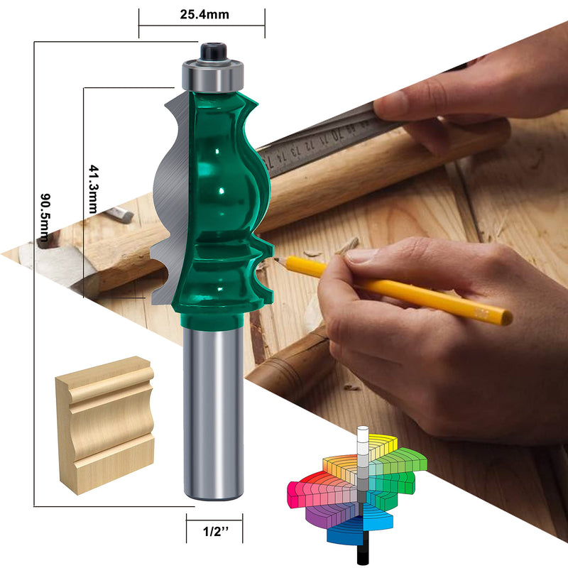 LEATBUY Router Bit 1/2-Inch Shank Door&Drawer Front Edging Router Bits Set 5 PCS Woodworking Milling Cutter Router Bits Sets Tools Carbide CNC Cabinet Router Grooving Mill Tool(YZ04) YZ04