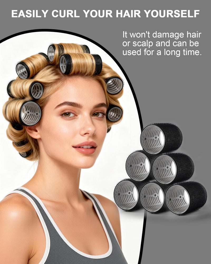  [AUSTRALIA] - Hair Rollers with Clips 50PCS, Rollers for Hair Volume 4 Sizes | Includes 24 Clips And 4 Roller Sizes (60/48/36/25mm) For Long, Medium And Short Hair, Ideal For DIY Hair Styling Black