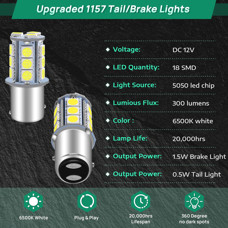 Alopee 6-Pack 1157 Led Bulb White Trailer Tail Light 12V 2057 Led Bulb RV Brake Lights Used for 2357 7528 BAY15D P21/5W RV Camper Tail Brake and Turn Signals, 18SMD 5050 Chips 6Pack-1157
