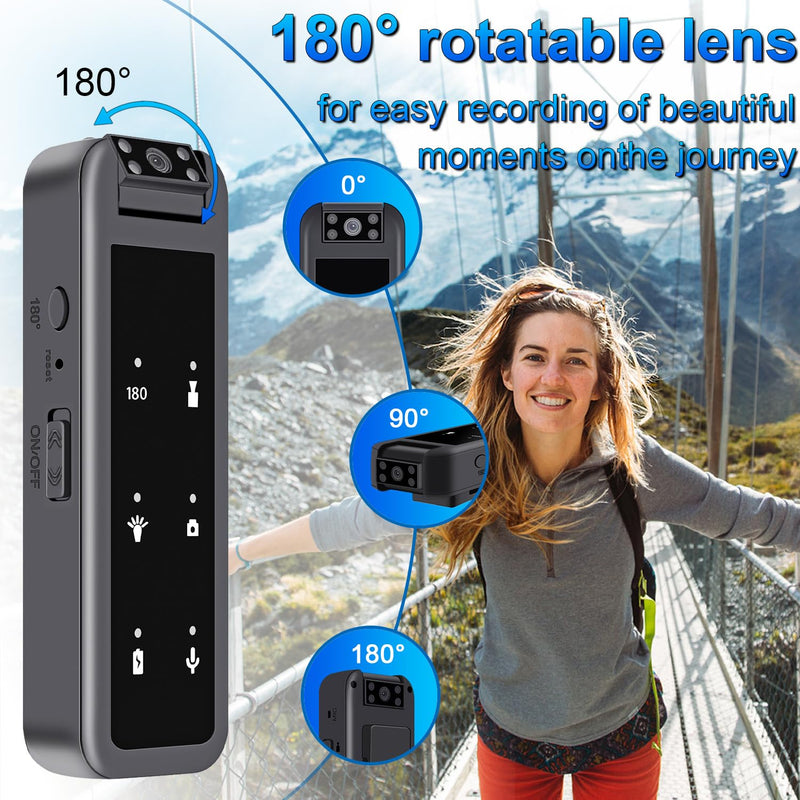 64GB Mini Body Camera,1080P Wearable Patrol Video Recording Camcorder with IR Night Vision, 5-Hour Battery & 180° Rotating Lens – Small Wearable Cam for Security, Police, and Outdoor Use