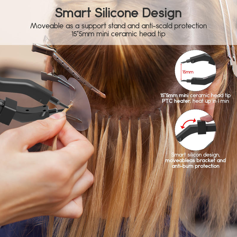 Hair Extensions Iron,Electrothermal Hair Extension Tools,210°F-390°F Temperature Adjust Fusion Heat Iron Connector (Black) Black