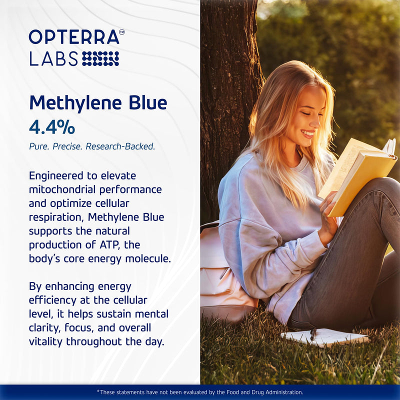 Methylene Blue Drops Pharmaceutical Grade - 4.4% USP Blue Methylene Pharmaceutical Grade | Alcohol & Formaldehyde-Free Cellular Support Formula | Made Vegan & Keto-Friendly | 15ml | OPTERRA LABS