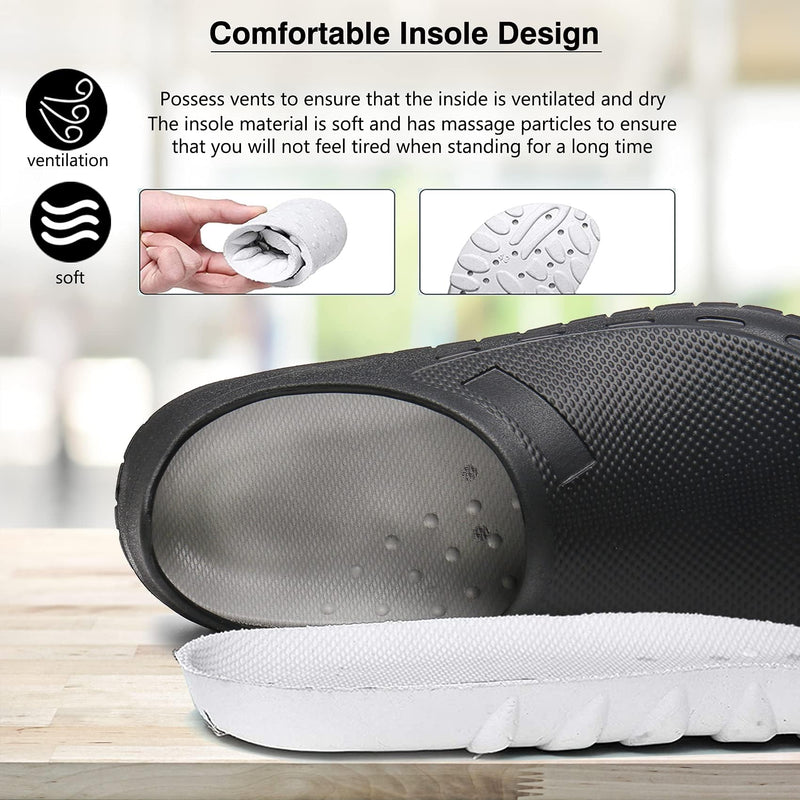 Chef Shoes for Men Nonslip Water Proof Work Shoes Mens Clogs Comfortable Nursing Nurse Shoes for Gardener Men Indoor and Outdoor for Kitchen Office Seaside-Zapatos de Cocina para Hombres 10.5 Black