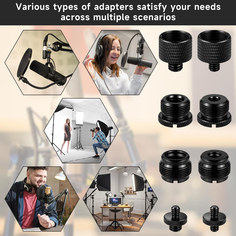 13 Pack Microphone Stand Adapter Screws with Extension Tube | 3/8 to 5/8 and 1/4 Screw Thread Adapter Mic Thread Adapter Set for Mic Boom Arm, Microphone Camera Tripod, Projector Stand