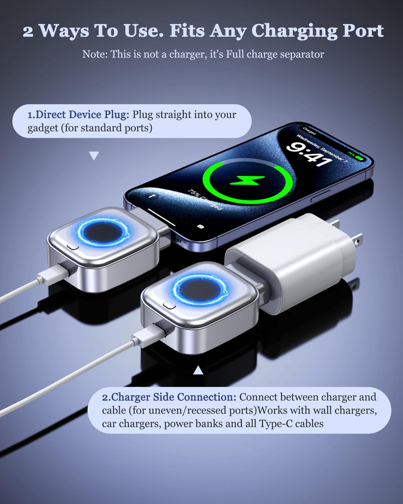 Smart Auto Stop Charging Adapter : Supports Up to PD 140W Fast Charger with Physical Cut-Off, Auto Power-Off Timer for Phone, Tablet & All Type-C Devices, Prevents Overcharging,Extends Battery Life