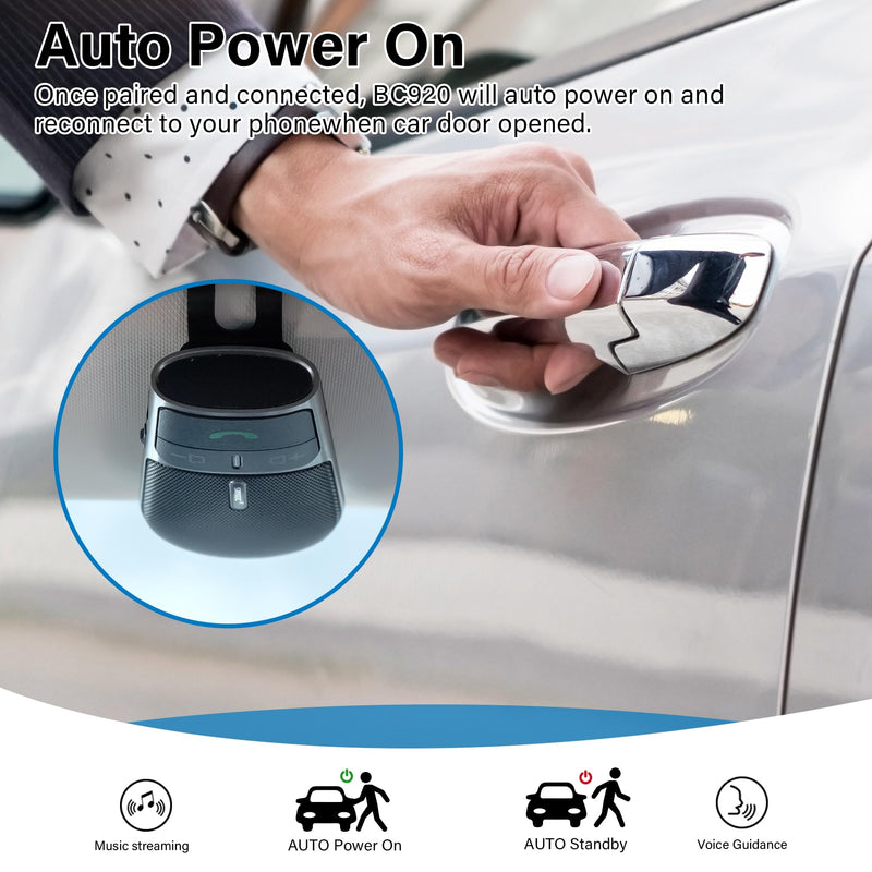 Bluetooth Phone Speaker for Car,Hands Free Bluetooth for Cell Phone | In-Car Speakerphone for Safe Driving, Support Siri Google Voice Assistant, AUTO Power ON off, Visor Clip