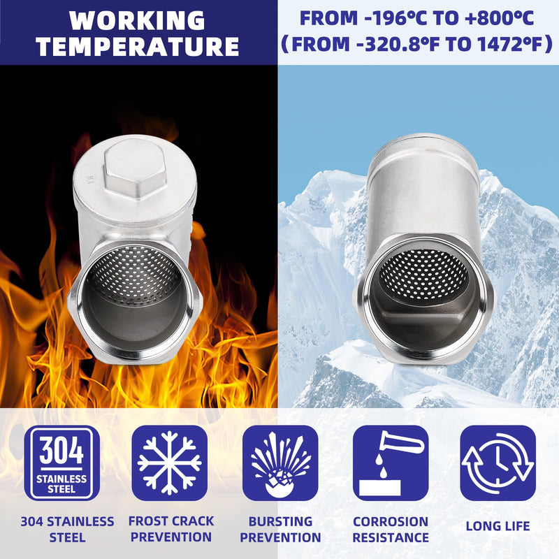 Industrial Plumbing Y Strainers NPT Female 1-1/2", Heavy Duty 304 Stainless Steel Y-Strainer, Y-Shaped Filter Valve Connector with 80 Mesh Screen to Remove Excess Impurities for Water Oil Gas DN40 1-1/2"-NPT