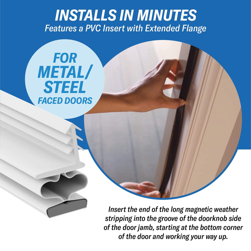 TMH Metal Door Weather Stripping - Magnetic Kerf Door Seal Kit, Full Set 36" x 84" - White Kerf Weather Stripping