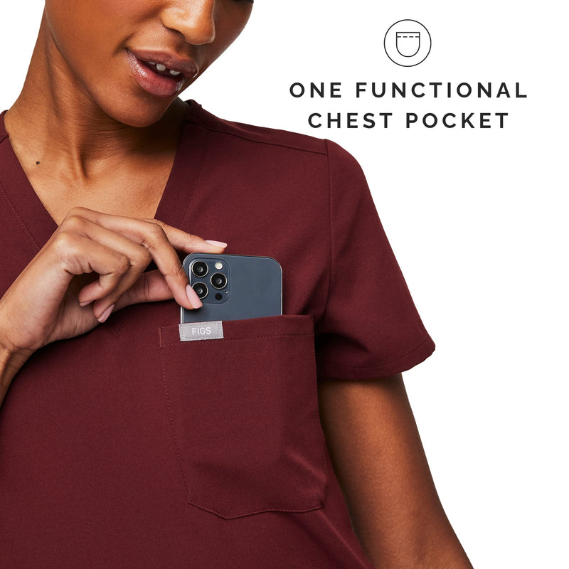 FIGS Catarina One-Pocket Scrub Top for Women - Burgundy, M