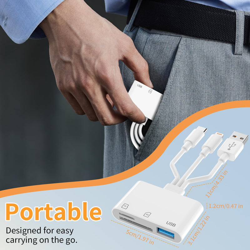 SD Card Reader for iPhone iPad Mac, 3-in-1 USB-C & Lightning & USB-A MicroSD/SD Adapter, Plug & Play Camera Adapter to iPhone, High-Speed Memory Card Reader for Digital Camera Trail Camera,Laptop
