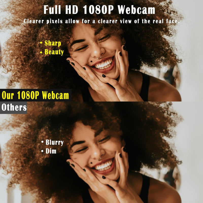 1080P Webcam for PC/Laptop, USB Webcam with Microphone, Noise Cancellation, Support Beauty, Plug & Play with Auto Light Correction for Video Calls, Live Streaming Gaming & Online Meeting Black 1080P