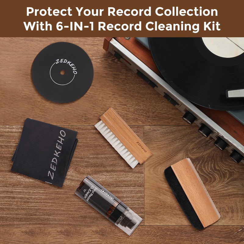 Vinyl Record Cleaning Kit: Complete 6-in-1 Record Cleaning Kit, Velvet Brush, Vinyl Record Brush Anti Static, Lps Cleaner, Record Cleaning Cloth, Label Protector, Storage Case - Revitalize Your Vinyl