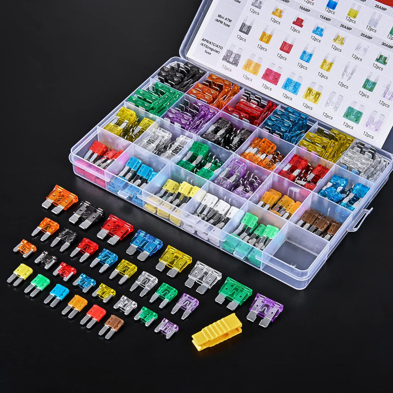 Nilight 372 PCS Car Fuses Assortment Kit Standard Mini LP Micro2 Blade Replacement Fuse ATO ATC APS ATS APR 2A 5A 7.5A 10A 15A 20A 25A 30A 35A for Cars Trucks RVs 372Pcs Fuse-4 Style Fuses