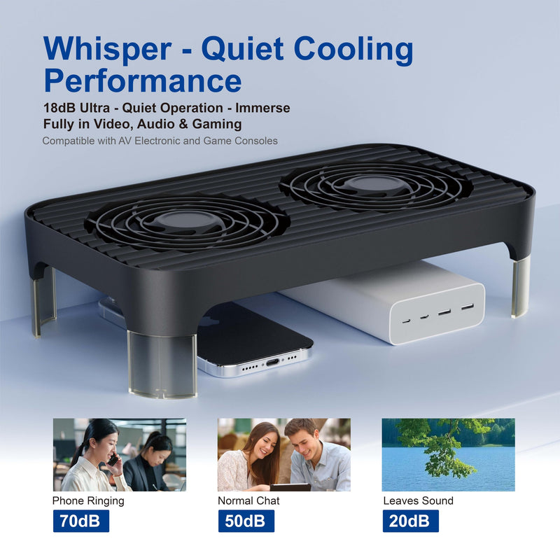 X4 Quiet USB Cooling Fan, High Speed Dual 140mm USB PC Fan with One-Touch Switch, Stackable Design for Router, Laptop, Receiver, Amplifier, DVR, PlayStation, Xbox, Computer Cabinet Cooling Black