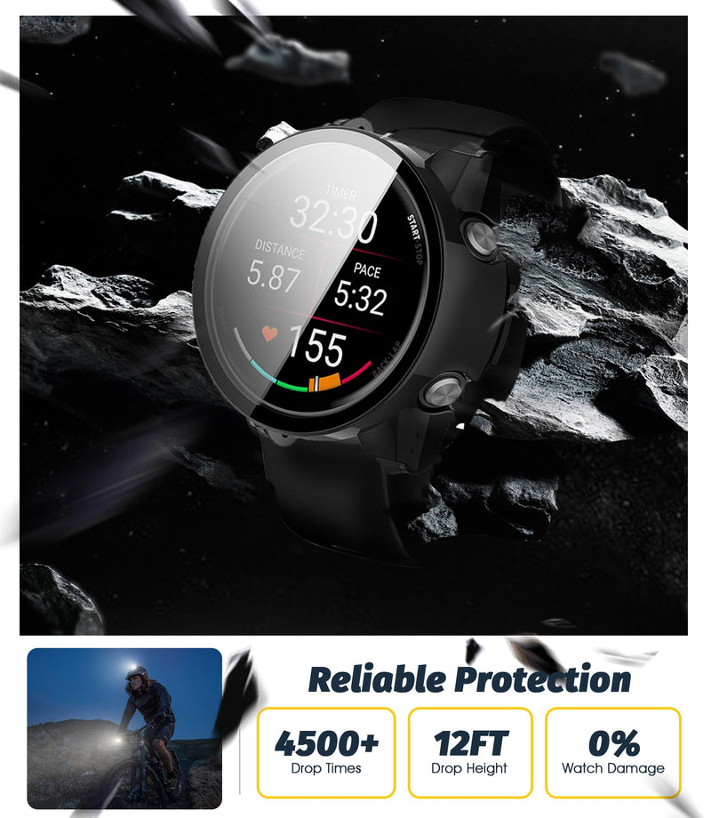 Orzero (3+3 Pack) Watch Case for Garmin Forerunner 70/170/170 Music, PC Frame Face Cover Built-in Tempered Glass Screen Protector & Silicone Dust Plugs, Scratch Resistant Shock Absorbing - Black Garmin Forerunner 170