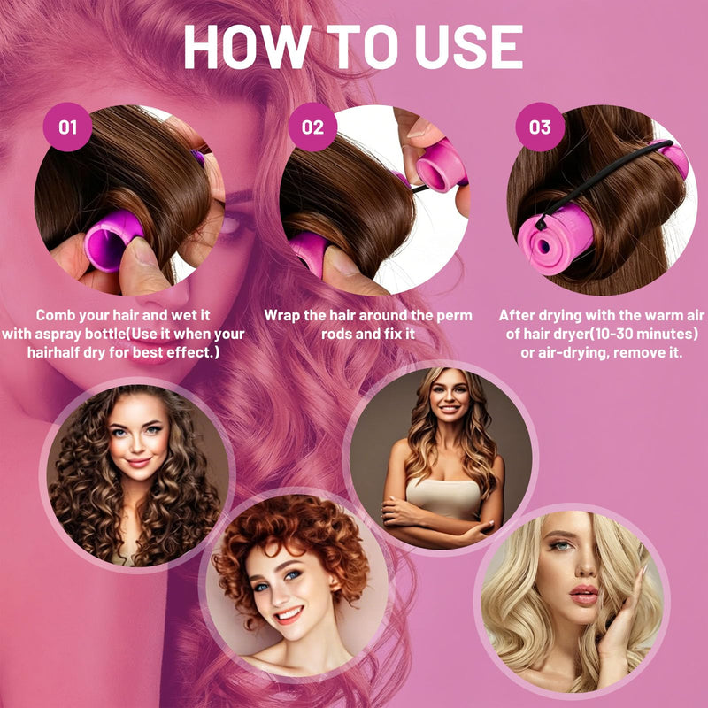 60 Pack 0.75 Inch Cold Wave Perm Rods Purple Plastic Hair Curlers with Caps and Bands Salon Hair Styling Rollers for Home and Professional Use